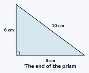 A triangular prism, 12 cm long