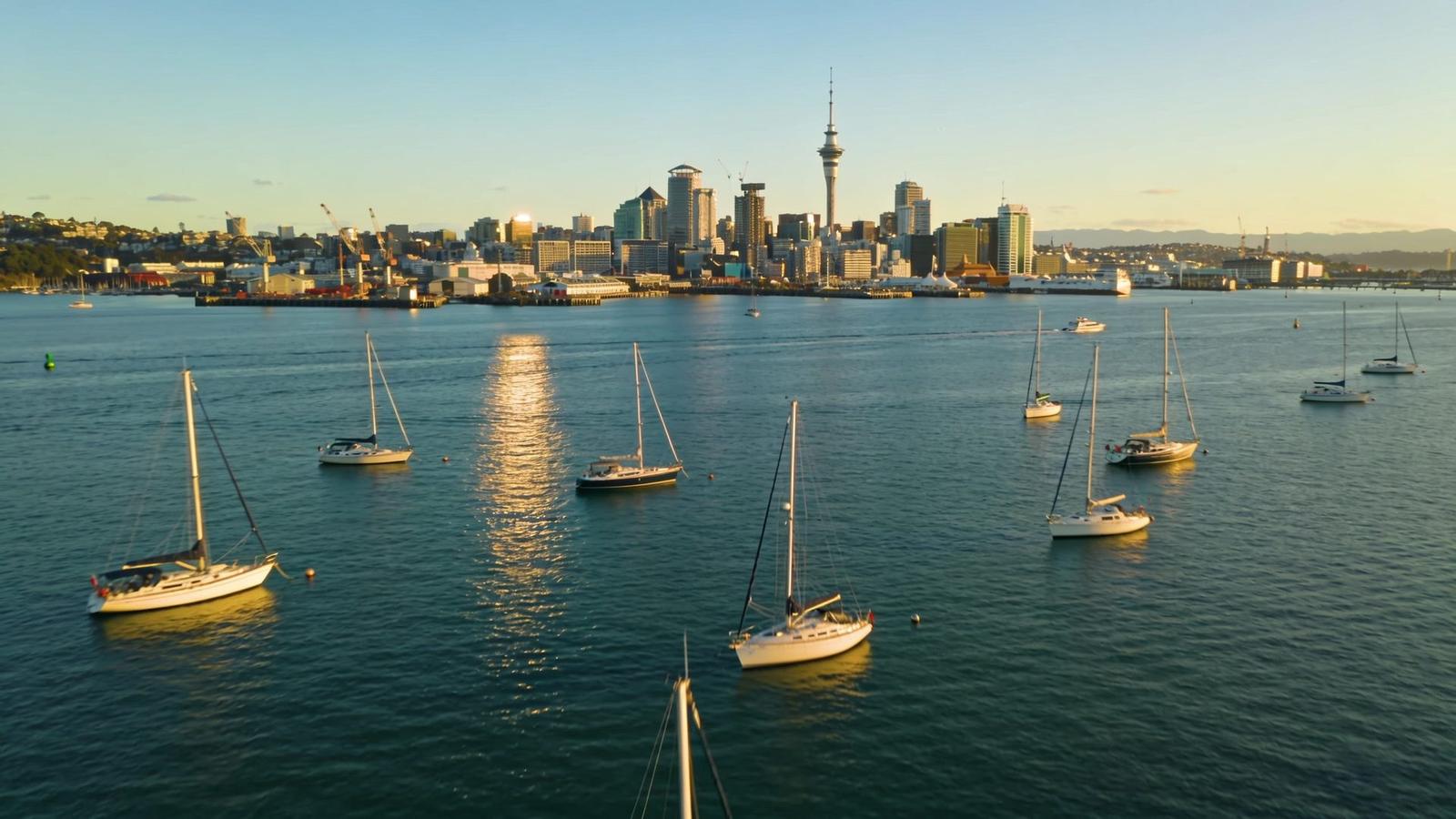 Auckland city and the Sky Tower across the harbour